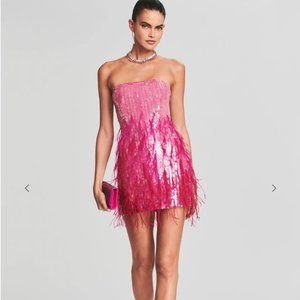 Retrofete Anastasia Sequin Feather Dress Fuchsia XS